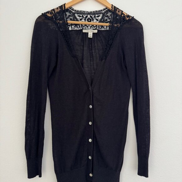 Trinity Black Crochet Lace Cardigan – Vintage Button Down, Size Small - Picture 1 of 8